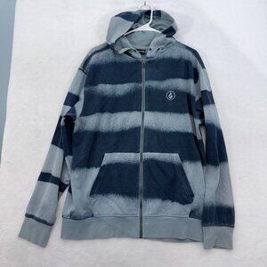 Vintage Volcom Hoodie Mens M Blue Stripe Full Zip Lightweight Embroiderd Logo